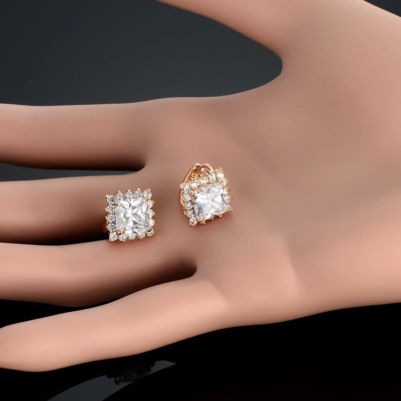 Sparkling Stud Earrings - Made With Crystal CZ Stone - Gold Plated Sparkling Stud Earrings - Made With Crystal CZ Stone - Gold Plated